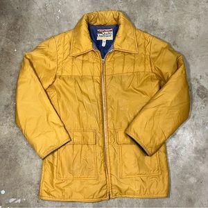 Montgomery Ward Vintage Full Zip Puffer Jacket Coat Size Medium Yellow 70s 80s